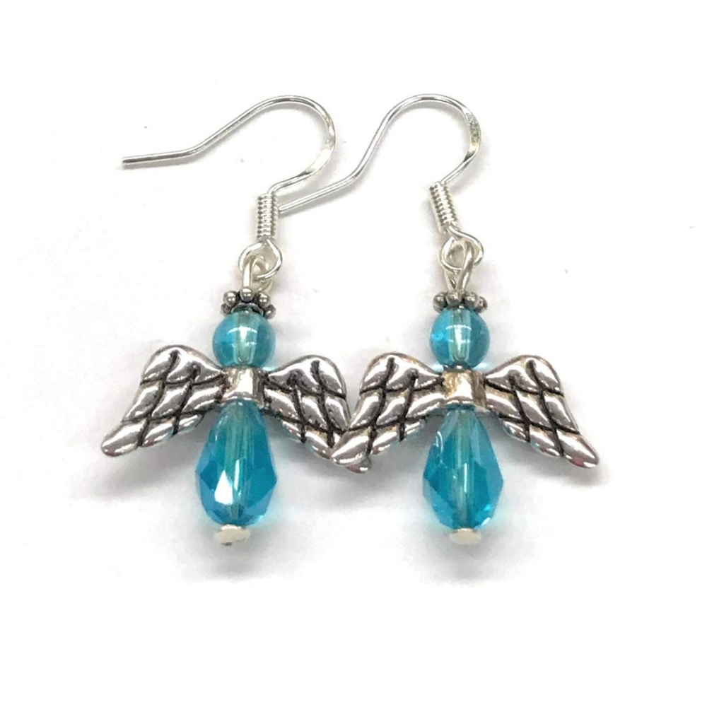 Blue Beaded Angel Earrings